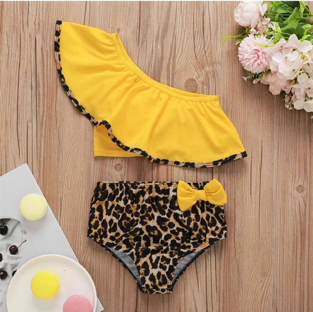 18-24 months yellow and cheetah swimsuit